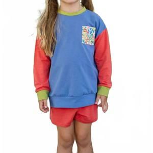 NEW THIMBLE COLLECTION girl's wildflower colorblock modern sweatshirt in multi